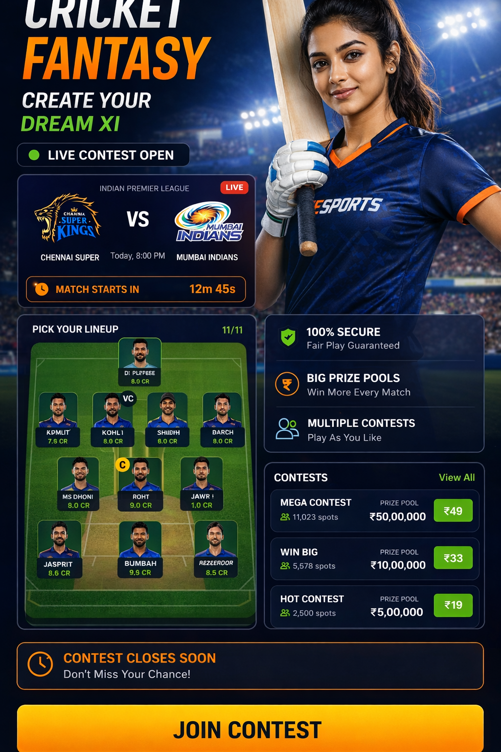 Come Fantasy Play cricket matchday visual