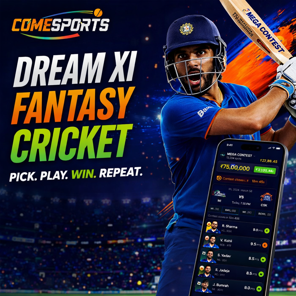 Come Fantasy Play Dream XI fantasy cricket ad visual